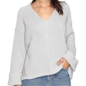 Free People Gray La Brea Ribbed Sweater Sz XS Preppy Boho